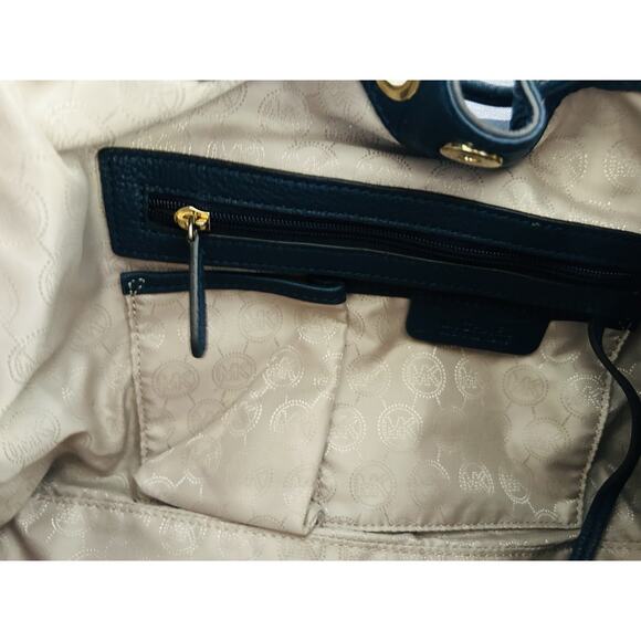 Michael Kors Navy Blue Camden Drawstring Leather Shoulder Bag Tassel Satchel MK - Picture 13 of 16